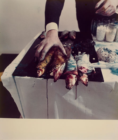 Rudolf Schwarzkogler. 1st Action, Hochzeit [Wedding], 1965. Colour photograph, 70 x 81 cm.